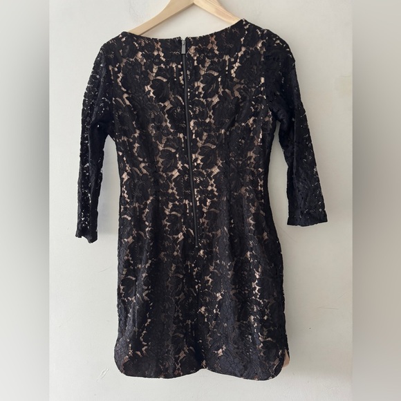 Vince Camuto Black Lace Floral Dress Nude Underlay  3/4 Sleeve Size 10 - Picture 3 of 4